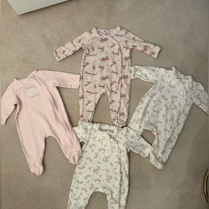 Lot of 4 baby girl footies size 3 Months Little Me and Nordstrom